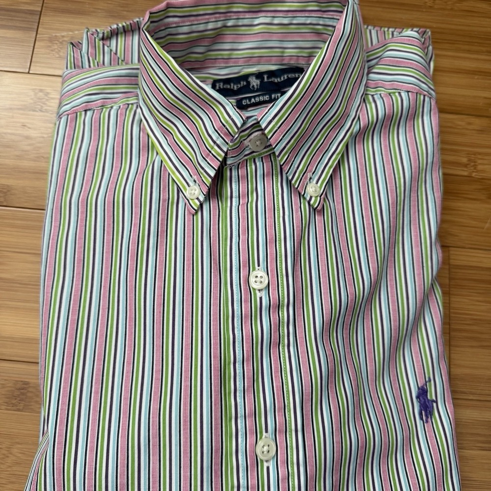 Ralph Lauren Classic Fit Button Down Shirt Mens 15 32/33 Multicolor Stripe